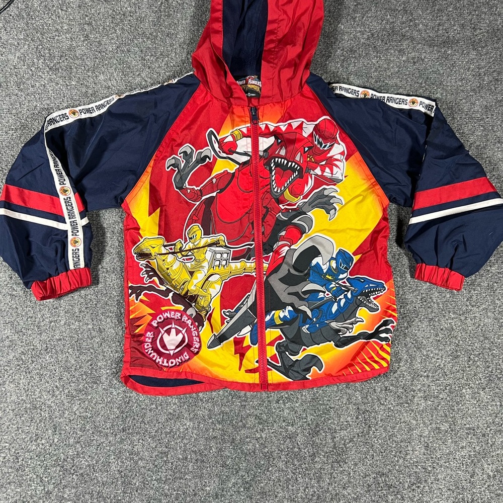 Vtg Power Rangers Dino Thunder Jacket Hood 2004 Size 7 Full Zip Red graphic